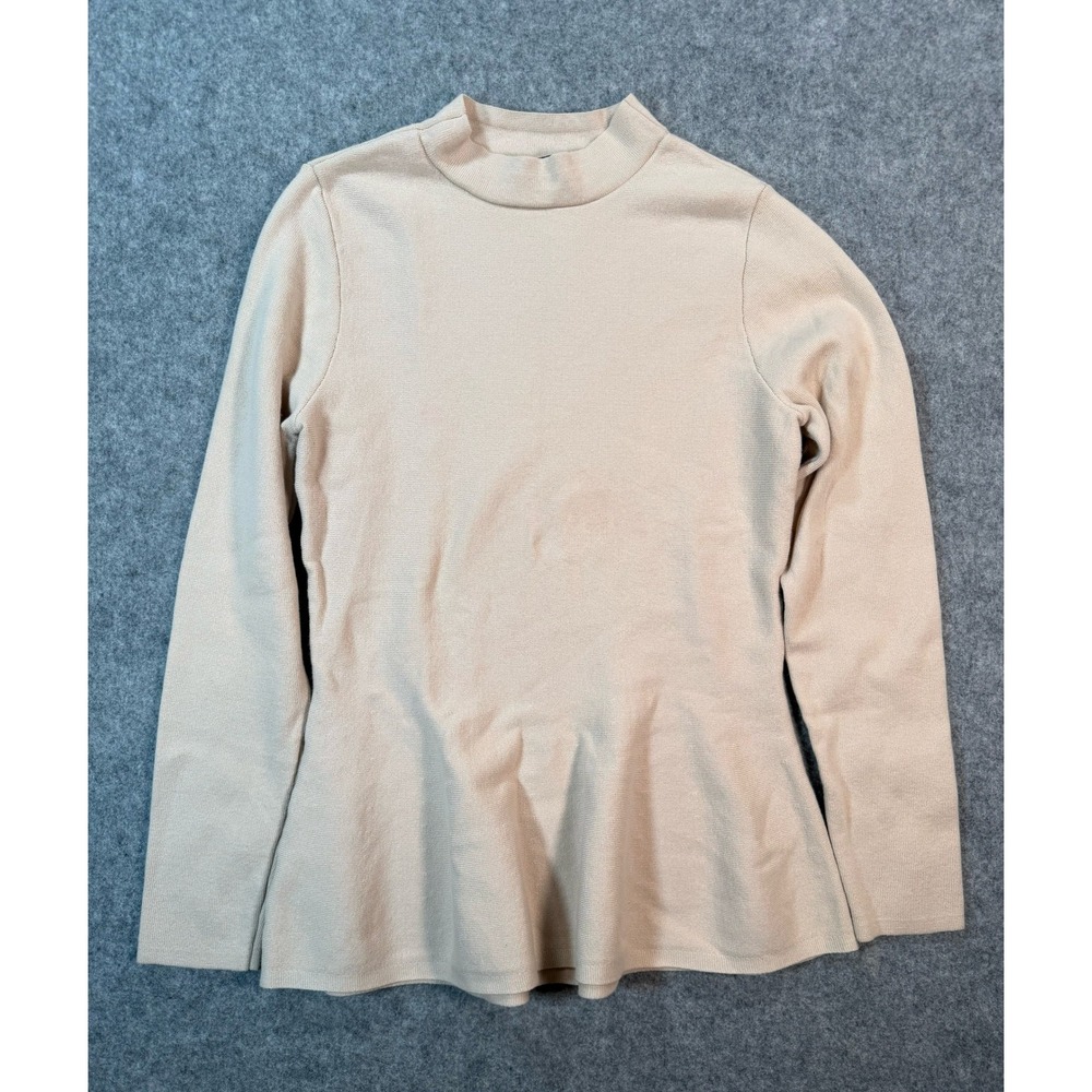 Ann Taylor Factory Beige Mock Neck Peplum Long Sleeve Knit Sweater Womens Medium